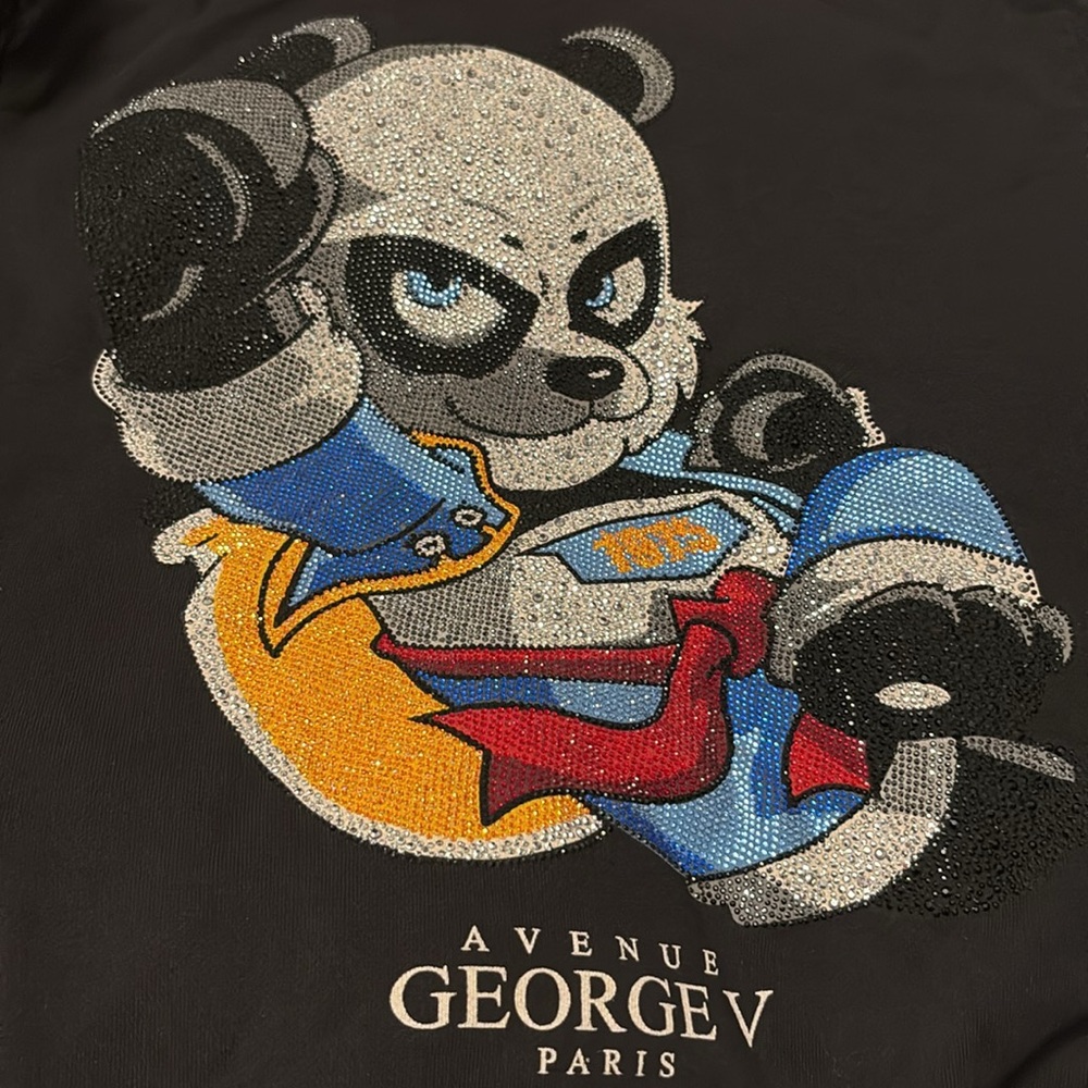 •SOLD• George V SUPER PANDA  Black Rhinestone Hoodie Size XL - Picture 2 of 12